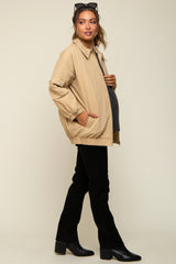 Camel Zip Up Bomber Maternity Jacket