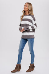 Grey Fuzzy Soft Striped Sweater