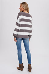 Grey Fuzzy Soft Striped Sweater