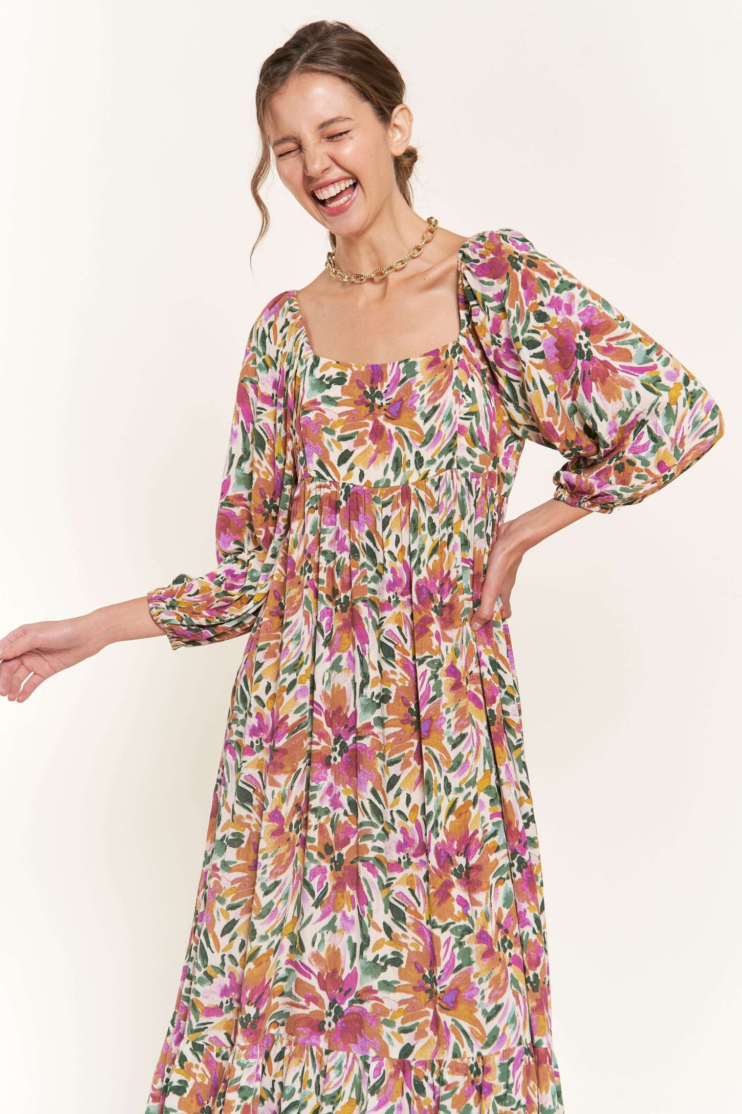 Multicolor Floral Watercolor Print Midi Dress – PinkBlush