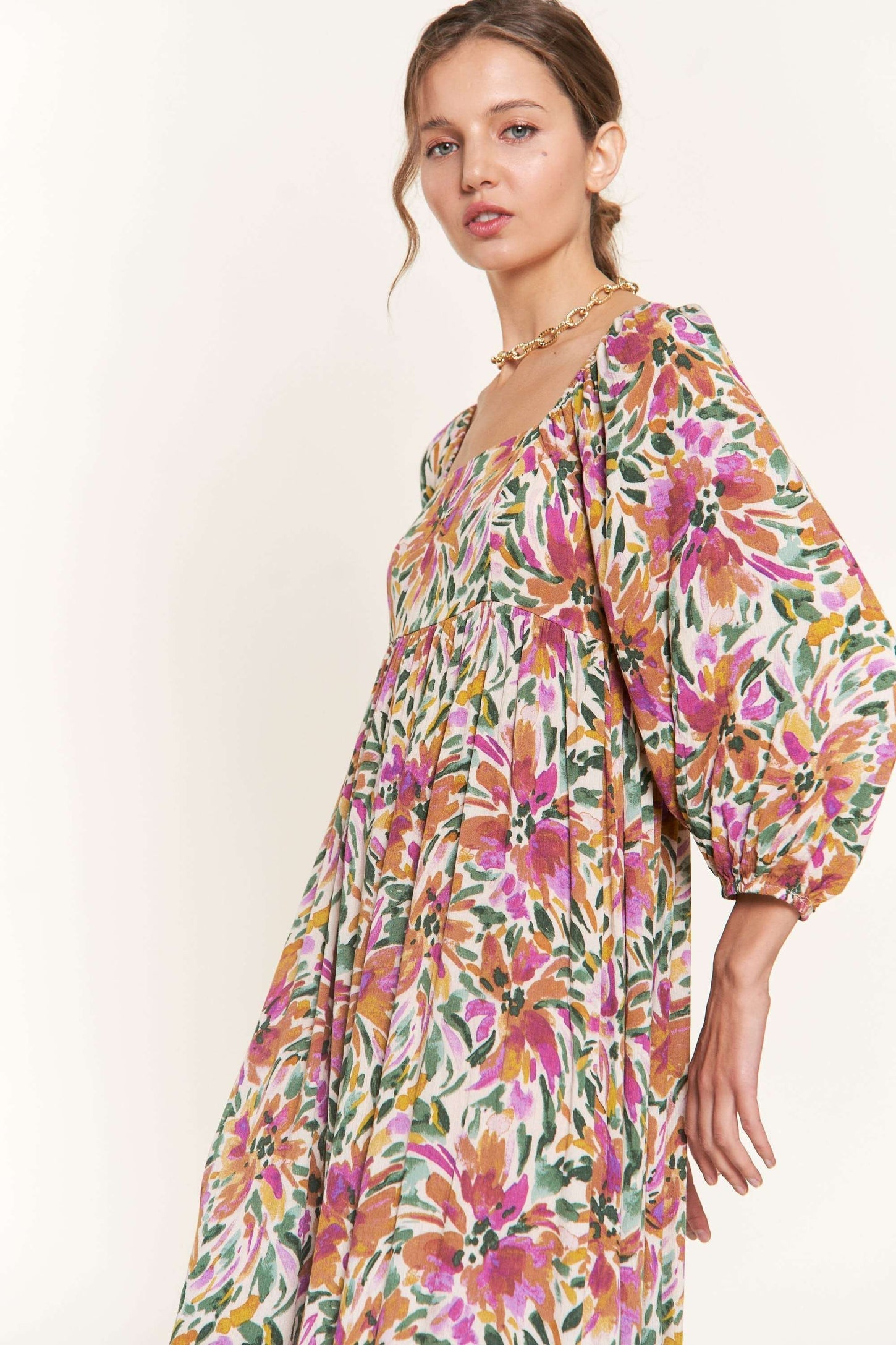 Multicolor Floral Watercolor Print Midi Dress – PinkBlush