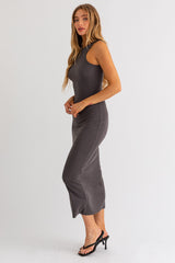 Charcoal Rib Knit Open Back Maxi Dress