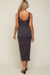 Charcoal Rib Knit Open Back Maternity Maxi Dress