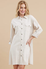 Cream Corduroy Button Front Fringe Hem Maternity Dress