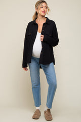 Black Textured Button Front Collared Maternity Top