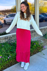 Red Plisse Maxi Skirt