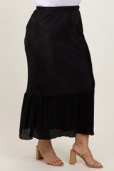 Black Plisse Plus Maxi Skirt