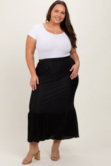 Black Plisse Plus Maxi Skirt