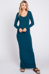 Dark Teal Solid Long Sleeve Scoop Neck Maternity Maxi Dress