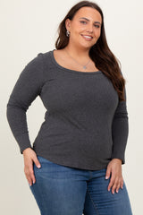 Charcoal Basic Long Sleeve Plus Top