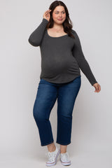 Charcoal Basic Long Sleeve Plus Maternity Top