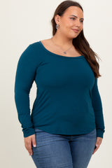 Dark Teal Basic Long Sleeve Plus Top