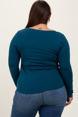 Dark Teal Basic Long Sleeve Plus Top