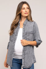 Charcoal Chambray Maternity Rolled Cuff Shirt