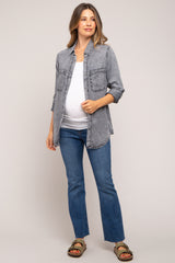 Charcoal Chambray Maternity Rolled Cuff Shirt