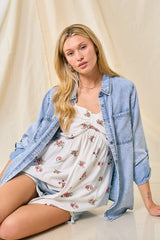 Light Blue Chambray Maternity Rolled Cuff Shirt