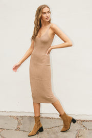 Beige Sleeveless V-Neck Sweater Dress