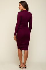 Burgundy Ruched Maternity Fitted Dress