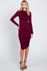 Burgundy Ruched Maternity Fitted Dress