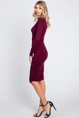 Burgundy Ruched Fitted Dress