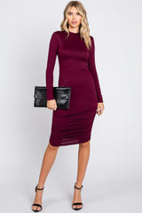 Burgundy Ruched Fitted Dress