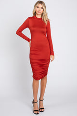 Rust Ruched Maternity Fitted Dress