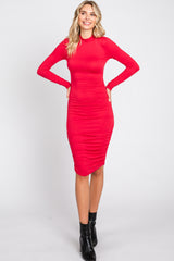 Fuchsia Red Ruched Maternity Fitted Dress