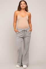 Heather Grey Faux Fur Lined Maternity Flare Lounge Pants