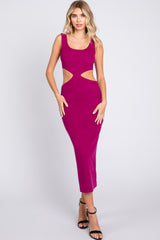 Magenta Sleeveless Side Cutout Maternity Midi Dress