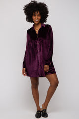 Plum Velvet Button Down Maternity Dress