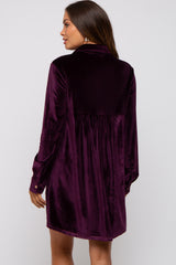 Plum Velvet Button Down Maternity Dress