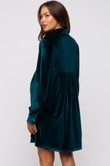 Emerald Green Velvet Button Down Maternity Dress