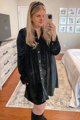 Black Velvet Button Down Dress