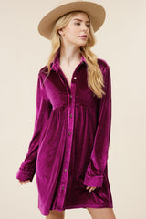 Magenta Velvet Button Down Maternity Dress