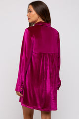 Magenta Velvet Button Down Maternity Dress