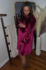 Magenta Velvet Button Down Maternity Dress