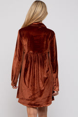 Rust Velvet Button Down Maternity Dress