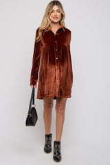 Rust Velvet Button Down Maternity Dress