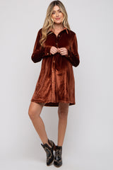 Rust Velvet Button Down Maternity Dress