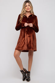 Rust Velvet Button Down Maternity Dress