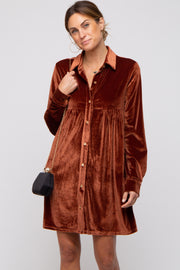 Rust Velvet Button Down Dress