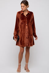 Rust Velvet Button Down Dress