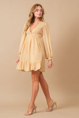 Yellow Floral Smocked Long Sleeve Maternity Dress