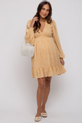 Yellow Floral Smocked Long Sleeve Maternity Dress