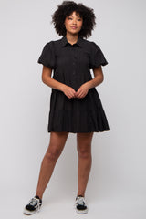 Black Puff Sleeve Maternity Mini Shirt Dress