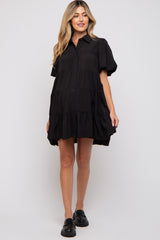 Black Puff Sleeve Maternity Mini Shirt Dress