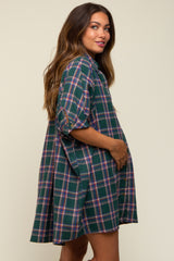 Forest Green Plaid Oversized Maternity Mini Dress