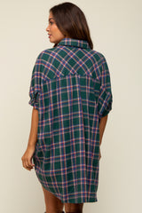 Forest Green Plaid Oversized Maternity Mini Dress