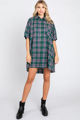 Forest Green Plaid Oversized Maternity Mini Dress