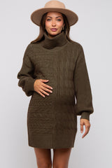 Olive Cable Knit Maternity Mini Sweater Dress